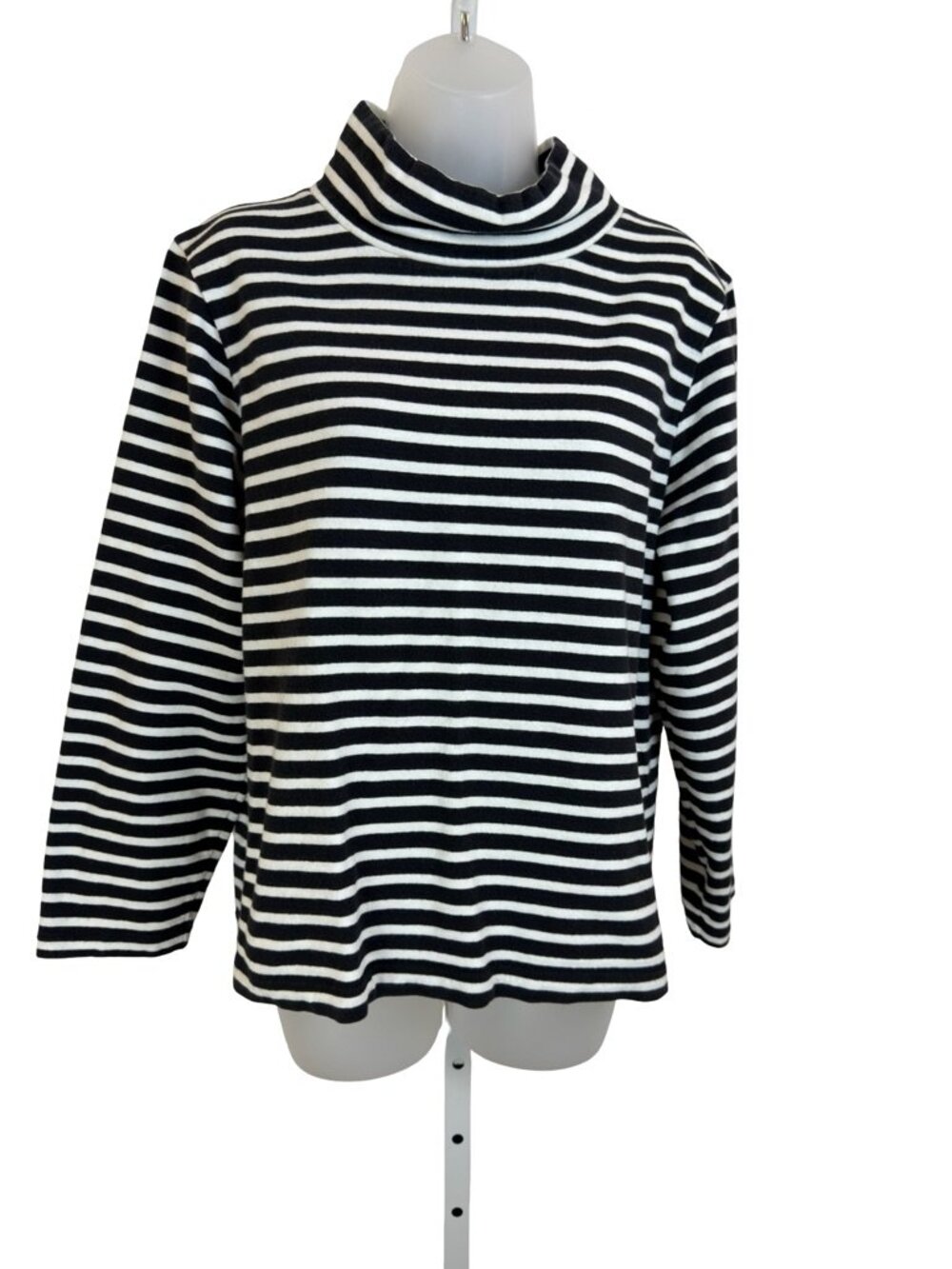 J.Crew Black & White Stripe Heavyweight Long Sleeve Turtleneck Top Size Large